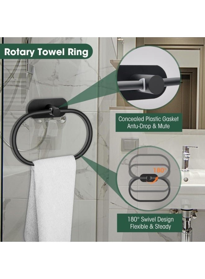 Soofam 4-Pieces Matte Black Bathroom Hardware Set, Includes Adhesive Toilet Paper Holder, Adhesive Hand Towel Bar, Adhesive Robe Towel Hook ，Bathroom Accessories Kit - Image 4