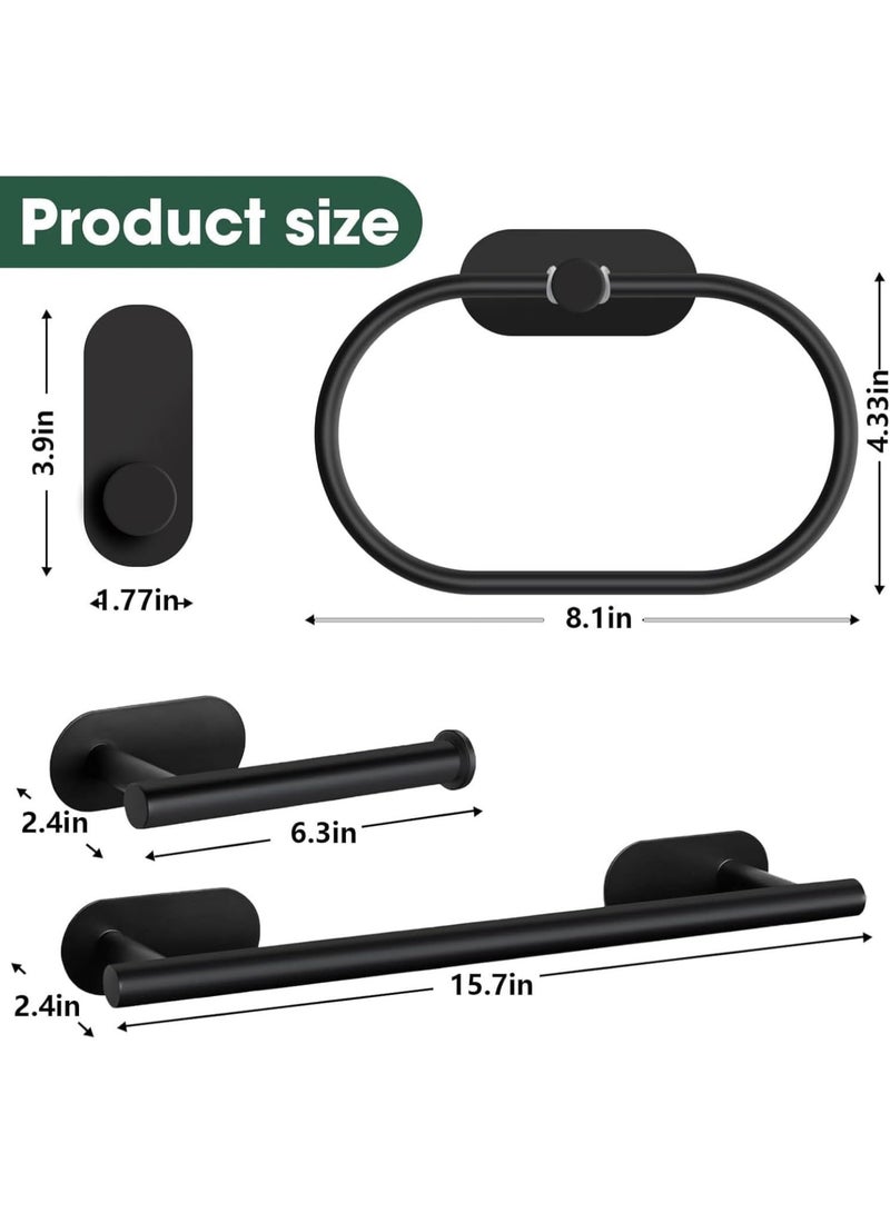 Soofam 4-Pieces Matte Black Bathroom Hardware Set, Includes Adhesive Toilet Paper Holder, Adhesive Hand Towel Bar, Adhesive Robe Towel Hook ，Bathroom Accessories Kit - Image 2