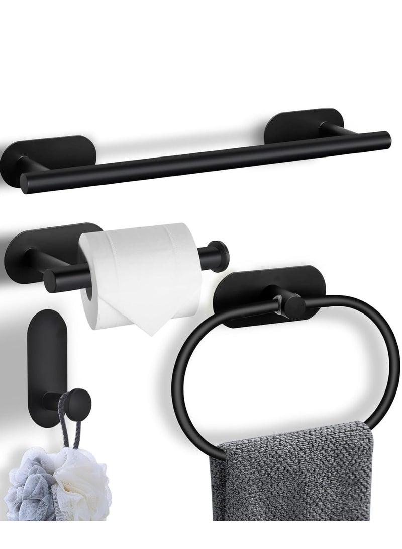 Soofam 4-Pieces Matte Black Bathroom Hardware Set, Includes Adhesive Toilet Paper Holder, Adhesive Hand Towel Bar, Adhesive Robe Towel Hook ，Bathroom Accessories Kit - Image 1