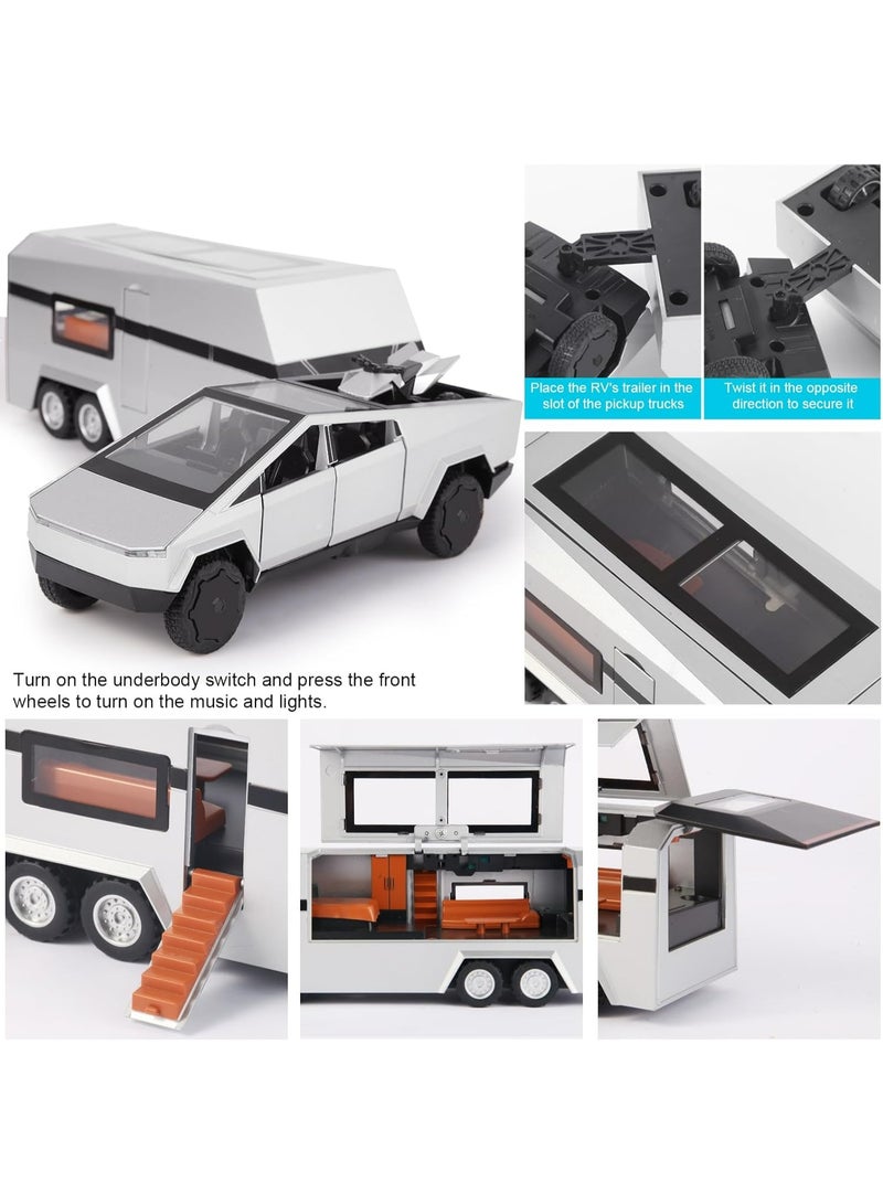 Oasisgalore Tesla Cybertruck and Trailer Toy Set | Pull-Back Metal Die-Cast Car with Vibrant Sound & Light | 1/32 Scale Model | Fun Educational Gift for Ages 4-7 - Image 4