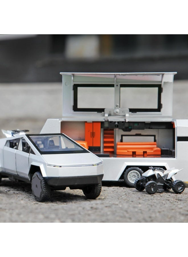 Oasisgalore Tesla Cybertruck and Trailer Toy Set | Pull-Back Metal Die-Cast Car with Vibrant Sound & Light | 1/32 Scale Model | Fun Educational Gift for Ages 4-7 - Image 5