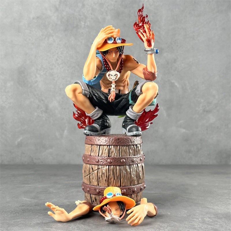 One Piece Flame Ace Barrel Crouching Figure PVC Model - Image 1