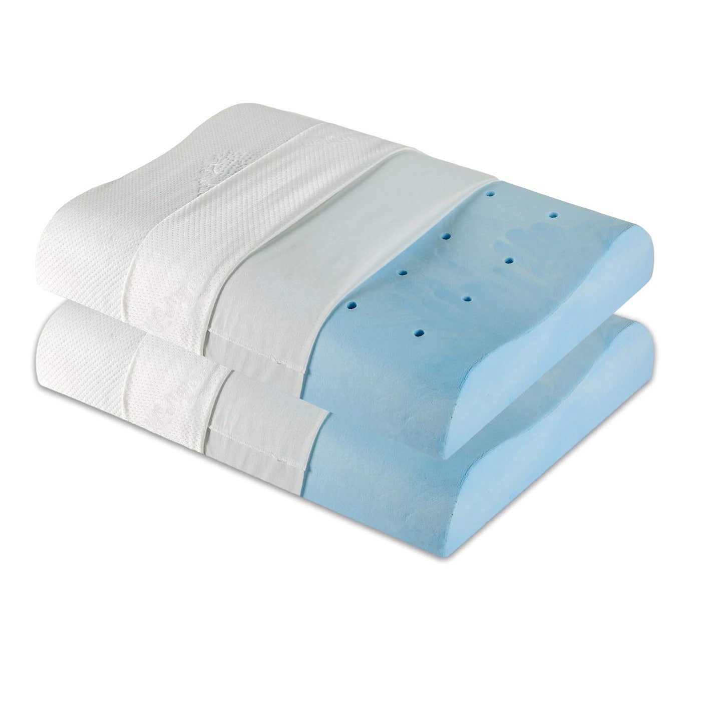 The White Willow Pillow Set of 2 Cervical Orthopedic Memory Foam Cooling Gel Extra Small Size Contour Neck Support Sleeping Bed Pillow (18.5" L x 10.5" W x 2.9" H) -Off White