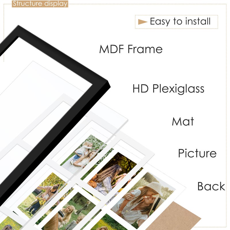 DUENPY 13x19 Collage Picture Frame 4x6 Picture Frames Collage Wall Decor Displays Nine 4x6 inch Photos Available Horizontal Wall Mounting Display and Vertical Black - Image 4