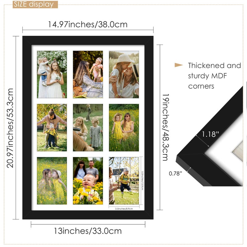 DUENPY 13x19 Collage Picture Frame 4x6 Picture Frames Collage Wall Decor Displays Nine 4x6 inch Photos Available Horizontal Wall Mounting Display and Vertical Black - Image 2