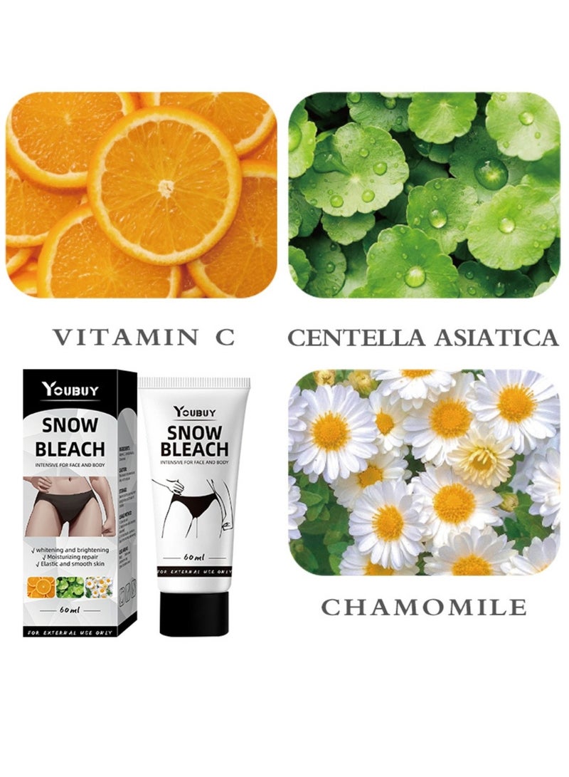 YOUBUY 60ml Snow Bleach Cream Whitening Brightening Cream for Underarm Armpit Knee Elbow Thigh Joint Intimate Parts Moisturizing Repair Dark Spot Corrector Lotion Intimate Area Bleaching Cream - Image 3
