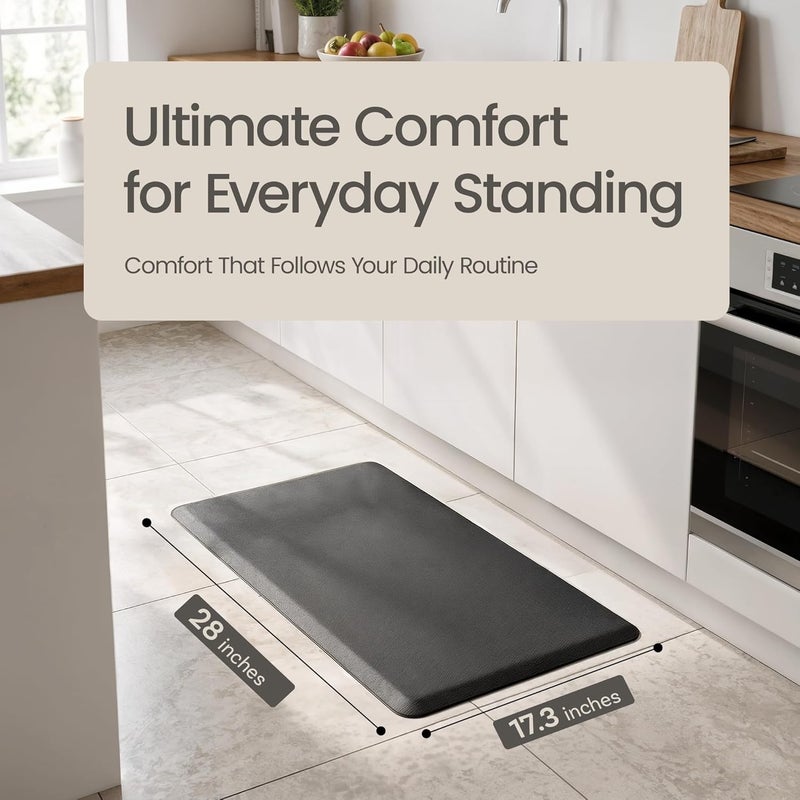 More Decor Anti Fatigue Kitchen Mats for Floor | Padded Kitchen Rugs | Non Slip, Cushioned Standing Desk Mat | Waterproof Floor Mat for Home and Office | 17.3" x 28" X 0.47", Black, 1-Pack | More Décor - Image 2