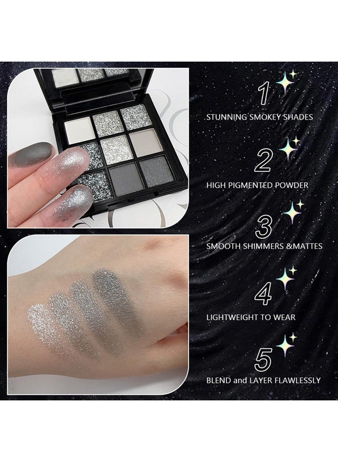 WALULAN WALULAN 9 Color Eye Shadow Palette, Heavy Metal Dark Style Eye Shadow Plate, Smoke Makeup Punk, Black White Gray Is Suitable for Eyeshadows, Lip, Body paint  - Image 2