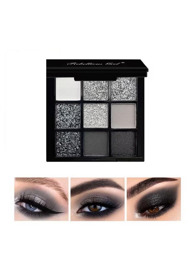 WALULAN WALULAN 9 Color Eye Shadow Palette, Heavy Metal Dark Style Eye Shadow Plate, Smoke Makeup Punk, Black White Gray Is Suitable for Eyeshadows, Lip, Body paint  - Image 3