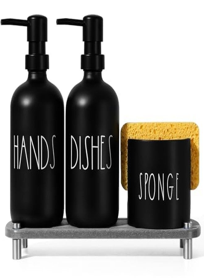 TOLDATLI Kitchen Soap Dispenser Set, 16.9 fl oz Hand and Dish Soap Dispensers with Tray, Black Kitchen Soap Dispenser Set with Sponge Holder, Instant Dry Tray, Countertop Sink Organizer Accessories - Image 1