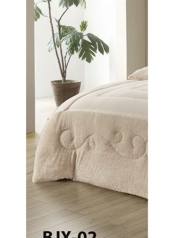 مون مفرش سرير نفرين شتوي يتكون من 6 قطع بتصميم مخمل السادة والفرو مقاس اللحاف 240x220 سم - Image 2
