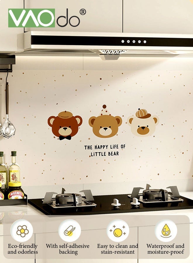 VAOdo Cartoon Bear Wall Sticker, Peel and Stick Self-adhesive Wallpaper, Home Wall Decoration PVC Sticker, Waterpoof Removable Kitchen Wallpaper, for Desk Kitchen Playroom Bedroom Classroom and Kindergarten 500*60CM - Image 2