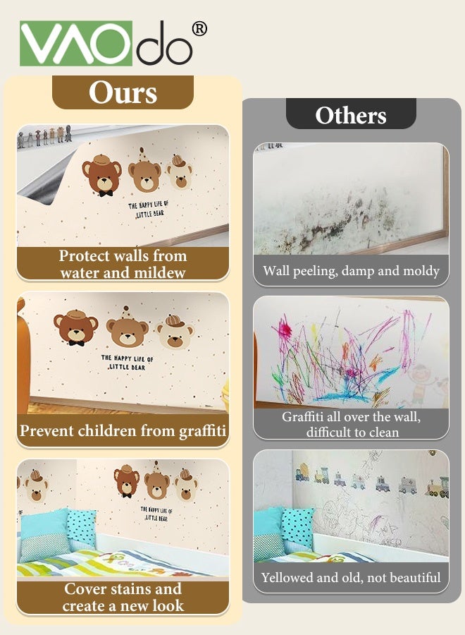 VAOdo Cartoon Bear Wall Sticker, Peel and Stick Self-adhesive Wallpaper, Home Wall Decoration PVC Sticker, Waterpoof Removable Kitchen Wallpaper, for Desk Kitchen Playroom Bedroom Classroom and Kindergarten 500*60CM - Image 5