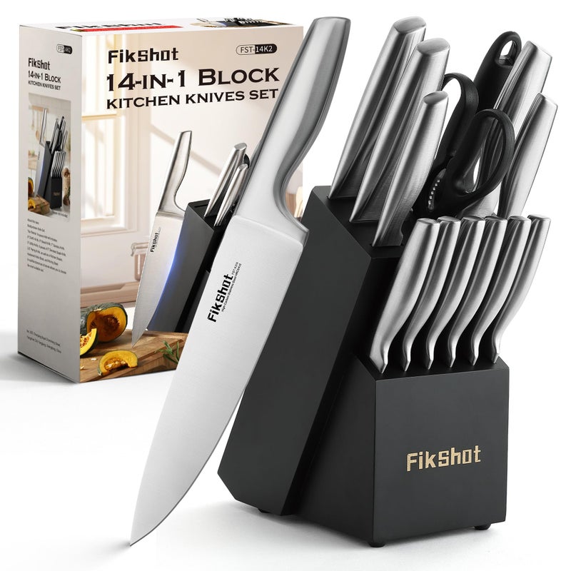 FikShot Kitchen Knife Set  Fikshot Premium Stainless Steel Knife Block Set  Razor-Sharp Santoku Knife And Fruit Knives  Gift For Homecooks  Dishwasher Safe And Rust-Proof  Designed For Women - Image 1