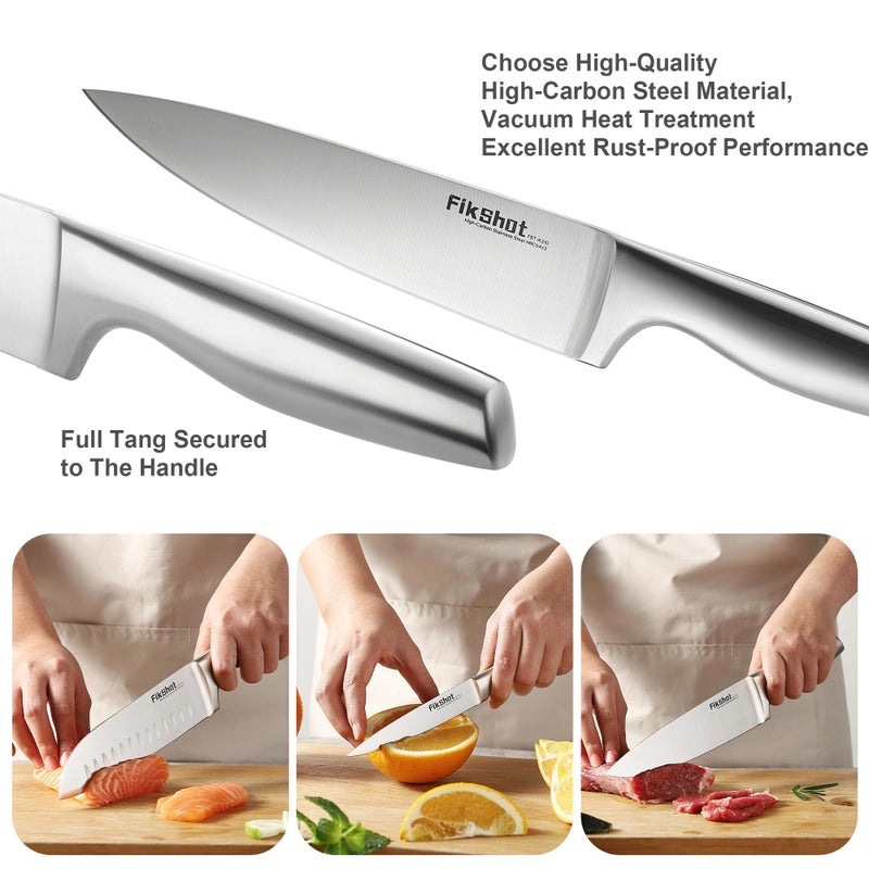 FikShot Kitchen Knife Set  Fikshot Premium Stainless Steel Knife Block Set  Razor-Sharp Santoku Knife And Fruit Knives  Gift For Homecooks  Dishwasher Safe And Rust-Proof  Designed For Women - Image 2