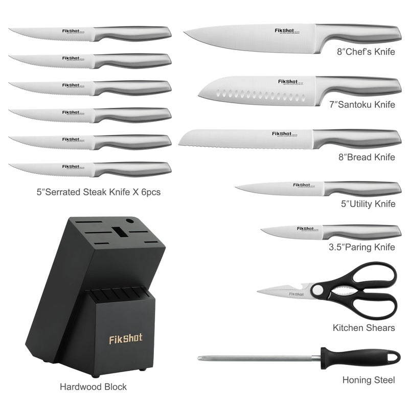FikShot Kitchen Knife Set  Fikshot Premium Stainless Steel Knife Block Set  Razor-Sharp Santoku Knife And Fruit Knives  Gift For Homecooks  Dishwasher Safe And Rust-Proof  Designed For Women - Image 5