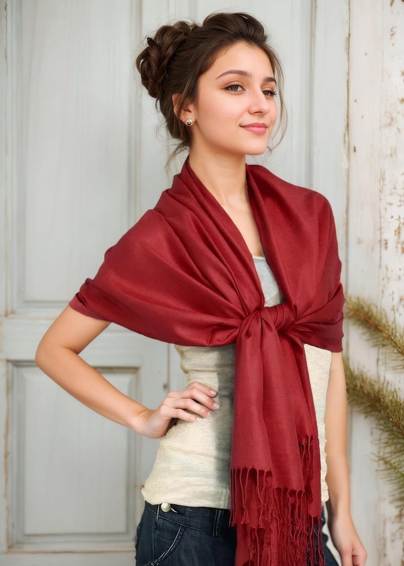 Achillea Soft Silky Pashmina Scarf for Women – Shawl Wrap for Evening Dresses, Bridesmaids, Weddings & Everyday Wear (Burgundy) - Image 3