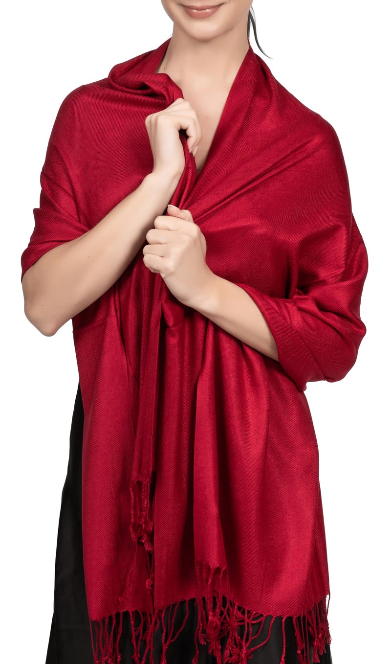 Achillea Soft Silky Pashmina Scarf for Women – Shawl Wrap for Evening Dresses, Bridesmaids, Weddings & Everyday Wear (Burgundy) - Image 1