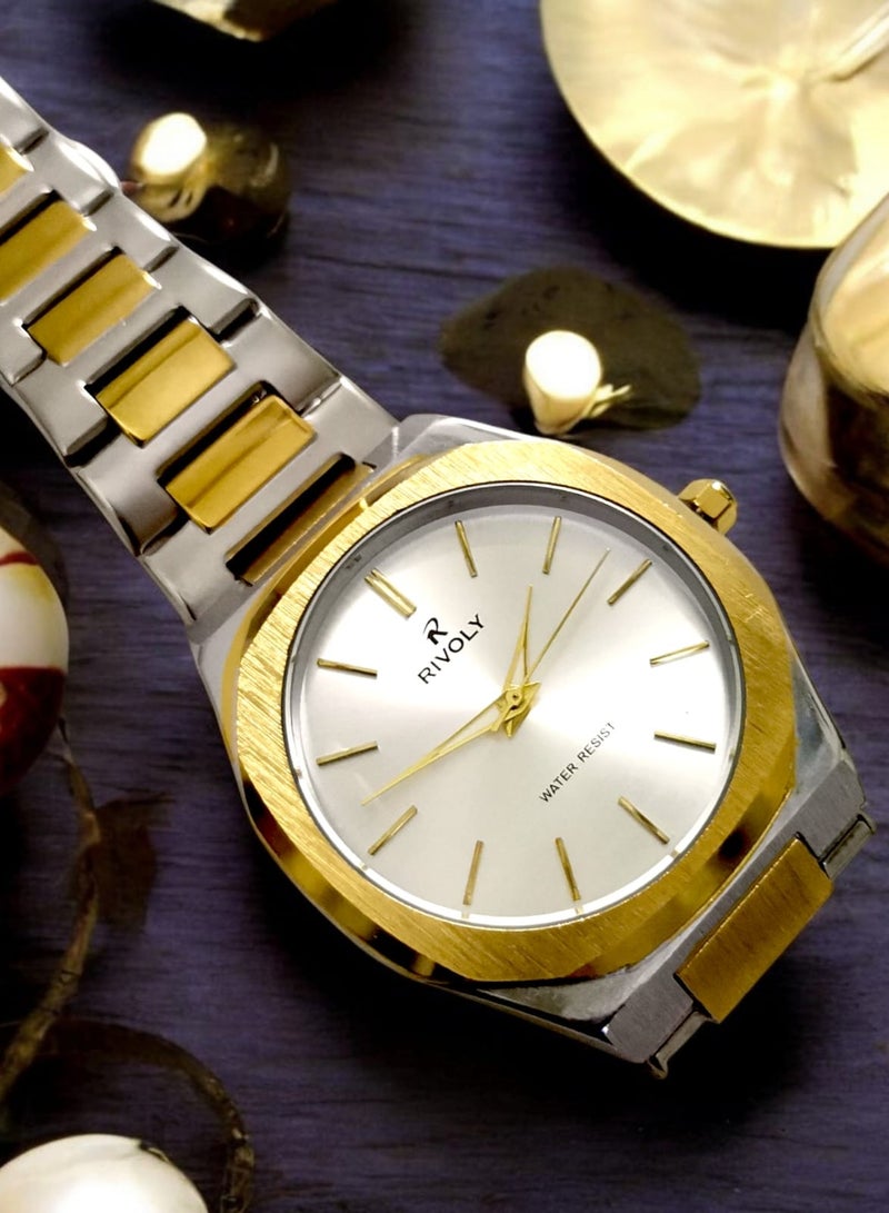 ريفولي ساعة يد للرجال من الستانلس ستيل بعرض انالوج وحركة كوارتز ، سهلة القراءة بتصميم عصري مقاوم للماء، ساعة يد كلاسيكية فاخرة بواجهة كبيرة - Image 1
