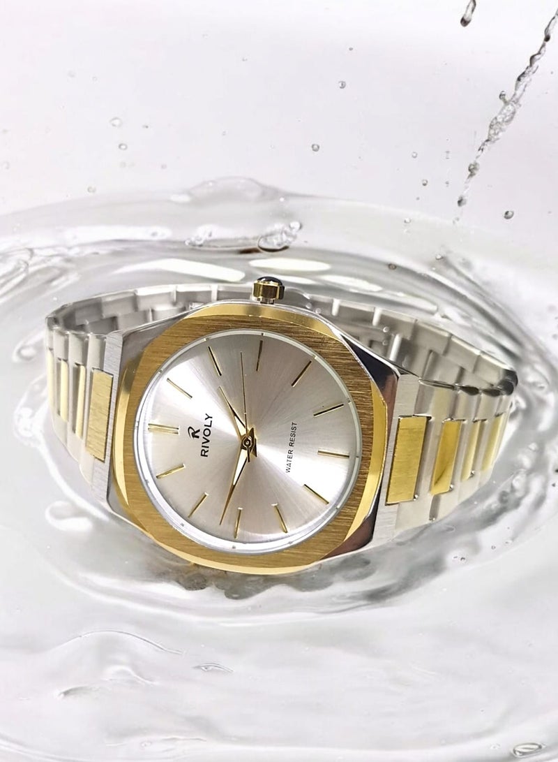 ريفولي ساعة يد للرجال من الستانلس ستيل بعرض انالوج وحركة كوارتز ، سهلة القراءة بتصميم عصري مقاوم للماء، ساعة يد كلاسيكية فاخرة بواجهة كبيرة - Image 3