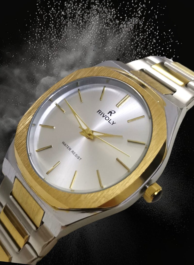 ريفولي ساعة يد للرجال من الستانلس ستيل بعرض انالوج وحركة كوارتز ، سهلة القراءة بتصميم عصري مقاوم للماء، ساعة يد كلاسيكية فاخرة بواجهة كبيرة - Image 4