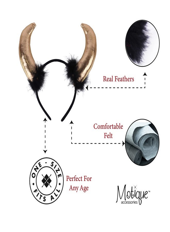موتيك أكسيسوريز طوق رأس على شكل قرون ذهبية من موتيك أكسسوارات، طوق رأس على شكل قرون شيطان من الفرو الأسود، للرجال والنساء والأطفال - Image 4
