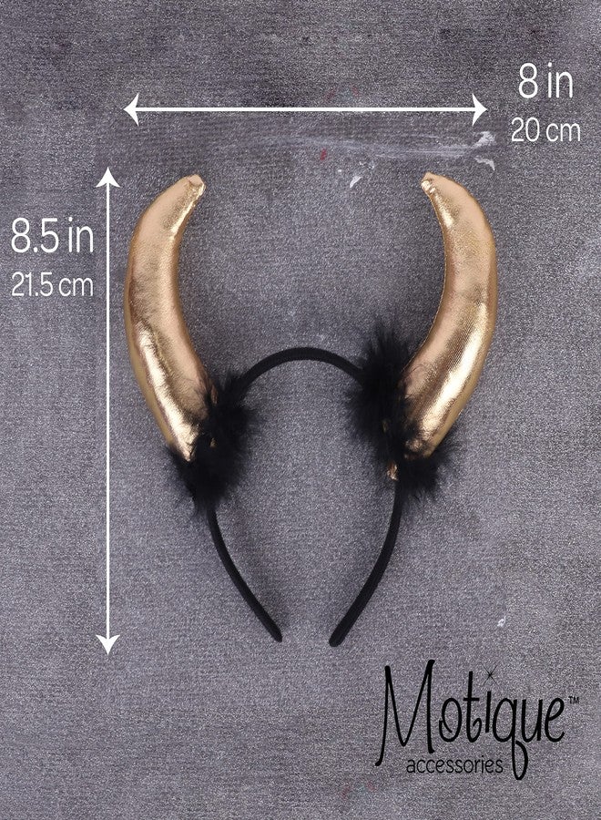 موتيك أكسيسوريز طوق رأس على شكل قرون ذهبية من موتيك أكسسوارات، طوق رأس على شكل قرون شيطان من الفرو الأسود، للرجال والنساء والأطفال - Image 5