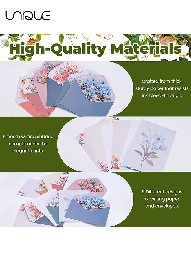 يونيك طقم 36 قطعة من أوراق الكتابة والظروف - طقم قرطاسية ذو طابع أزهار دافئ - 24 ورقة كتابة ذات خطوط مع 12 ظرفًا، لدعوات الزفاف والتمنيات - Image 4