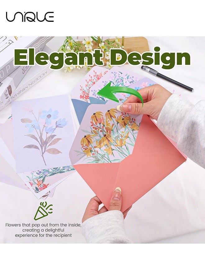 يونيك طقم 36 قطعة من أوراق الكتابة والظروف - طقم قرطاسية ذو طابع أزهار دافئ - 24 ورقة كتابة ذات خطوط مع 12 ظرفًا، لدعوات الزفاف والتمنيات - Image 5