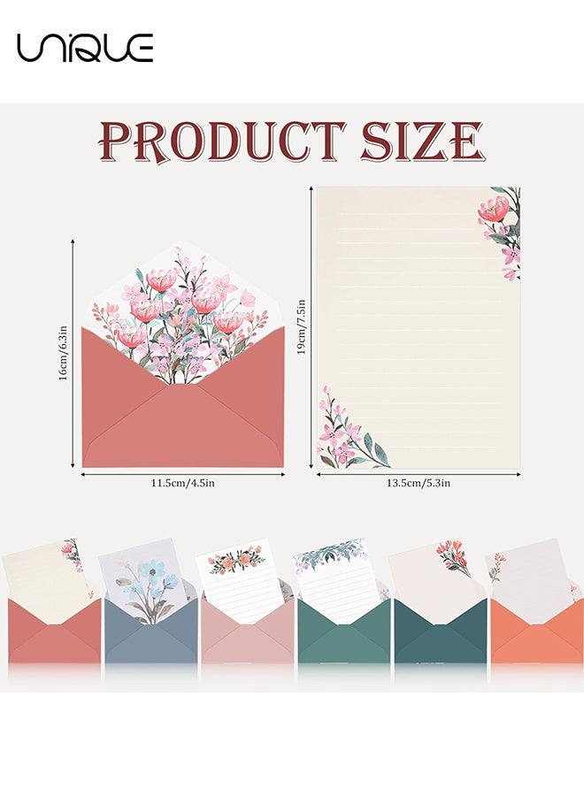 يونيك طقم 36 قطعة من أوراق الكتابة والظروف - طقم قرطاسية ذو طابع أزهار دافئ - 24 ورقة كتابة ذات خطوط مع 12 ظرفًا، لدعوات الزفاف والتمنيات - Image 2