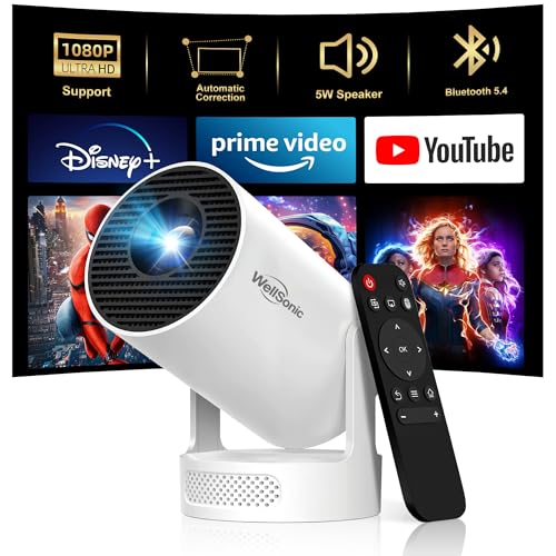 WellSonic Mini Projector with WiFi and Bluetooth, Portable Projector 1080p Support, 5W Soundbase Speaker, 180° Rotation, Auto Keystone Correction, Smart Projector for Home Theater Night - Image 1