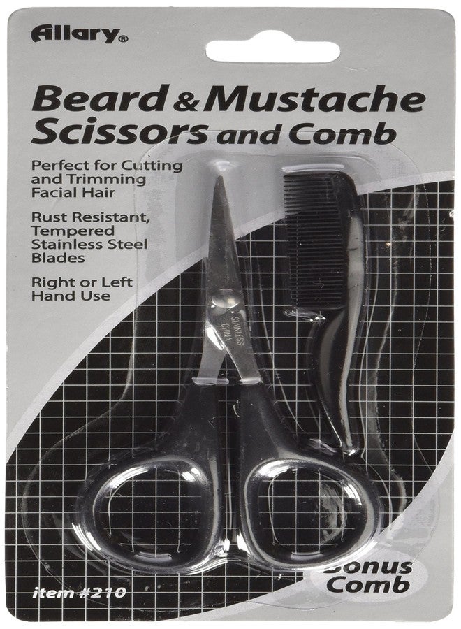 Allary Men's Beard and Mustache Scissors, Mini Comb Trimming Kit - Image 2
