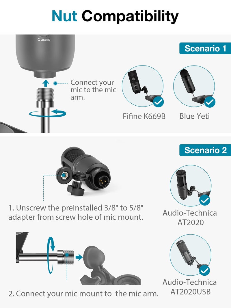 InnoGear Microphone Arm Stand, Heavy Duty Mic Arm Microphone Stand Suspension Scissor Boom Stands with Mic Clip and Cable Ties for Blue Yeti Snowball Hyper X QuadCast SoloCast Fifine Gaming (Medium) - Image 5