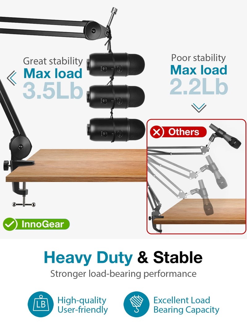 InnoGear Microphone Arm Stand, Heavy Duty Mic Arm Microphone Stand Suspension Scissor Boom Stands with Mic Clip and Cable Ties for Blue Yeti Snowball Hyper X QuadCast SoloCast Fifine Gaming (Medium) - Image 4