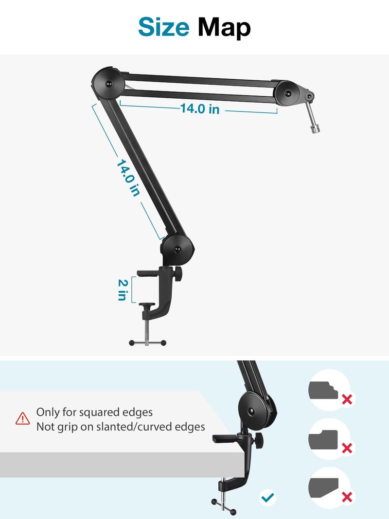 InnoGear Microphone Arm Stand, Heavy Duty Mic Arm Microphone Stand Suspension Scissor Boom Stands with Mic Clip and Cable Ties for Blue Yeti Snowball Hyper X QuadCast SoloCast Fifine Gaming (Medium) - Image 3
