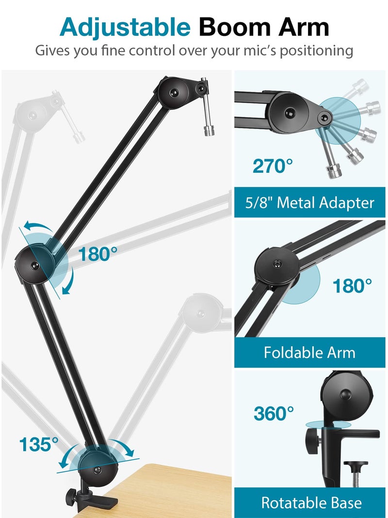 InnoGear Microphone Arm Stand, Heavy Duty Mic Arm Microphone Stand Suspension Scissor Boom Stands with Mic Clip and Cable Ties for Blue Yeti Snowball Hyper X QuadCast SoloCast Fifine Gaming (Medium) - Image 2