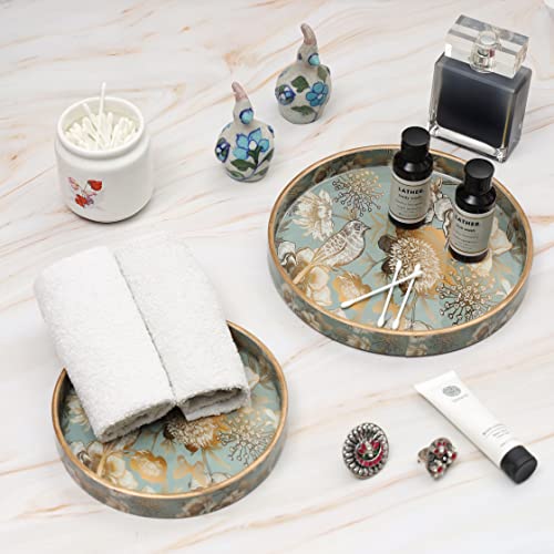 DULI Set of 2 MDF Wood Trays Enamel Coated| Round Trays Set of 2 | Serving Trays | Wooden Tray | Kitchen&Dining Decorative | Resin Tray | Handmade | 7x7 & 9x9 inches (Setof2Round: GreyGoldBirds) - Image 3