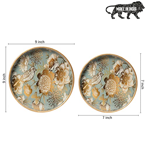 DULI Set of 2 MDF Wood Trays Enamel Coated| Round Trays Set of 2 | Serving Trays | Wooden Tray | Kitchen&Dining Decorative | Resin Tray | Handmade | 7x7 & 9x9 inches (Setof2Round: GreyGoldBirds) - Image 5