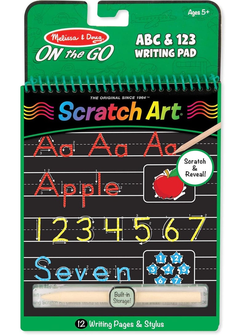 Melissa & Doug ABC & 123 Melissa & Doug Scratch Art ABC & 123 Writing Pad – 12-Page Educational Learning Book with Wooden Stylus for Kids - Image 1
