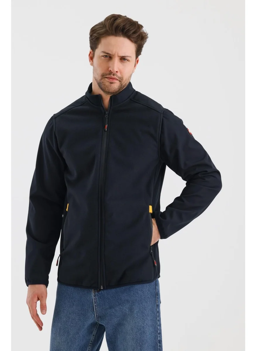 الكسندر جاردي Alexandergardı Stand Collar Zippered Unlined Polar Fleece Water Repellent Softshell Fabric Jacket (E24-MNT-02)