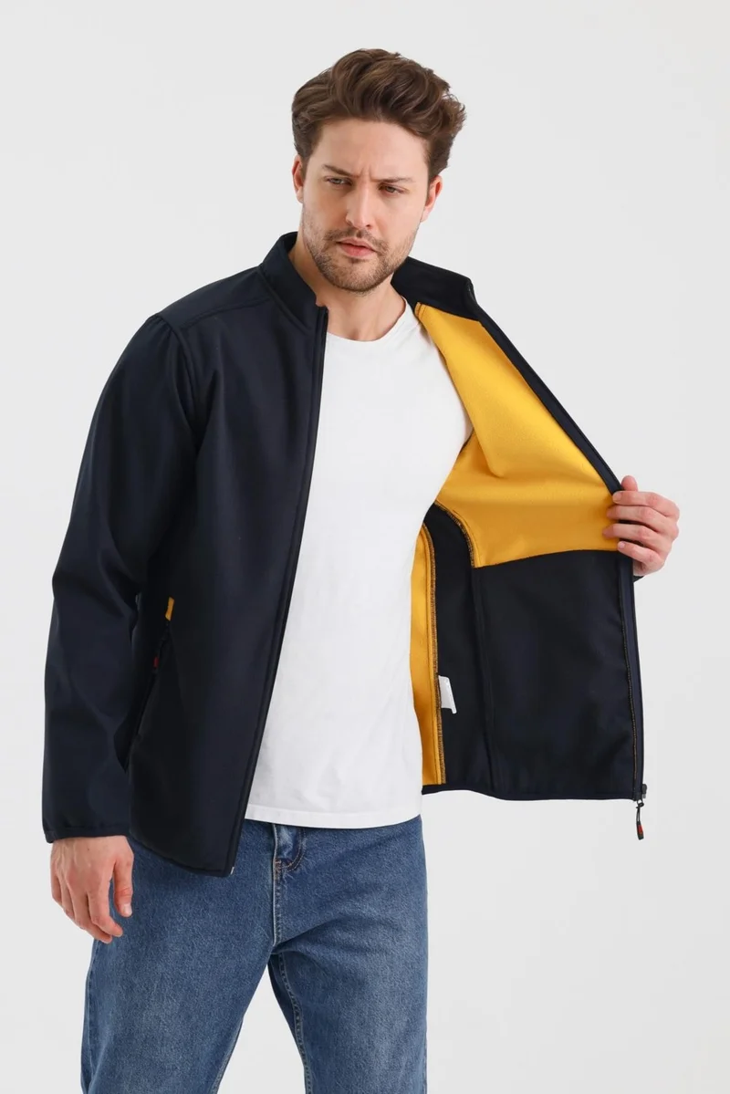 Alexander Gardi Alexandergardı Stand Collar Zippered Unlined Polar Fleece Water Repellent Softshell Fabric Jacket (E24-MNT-02)