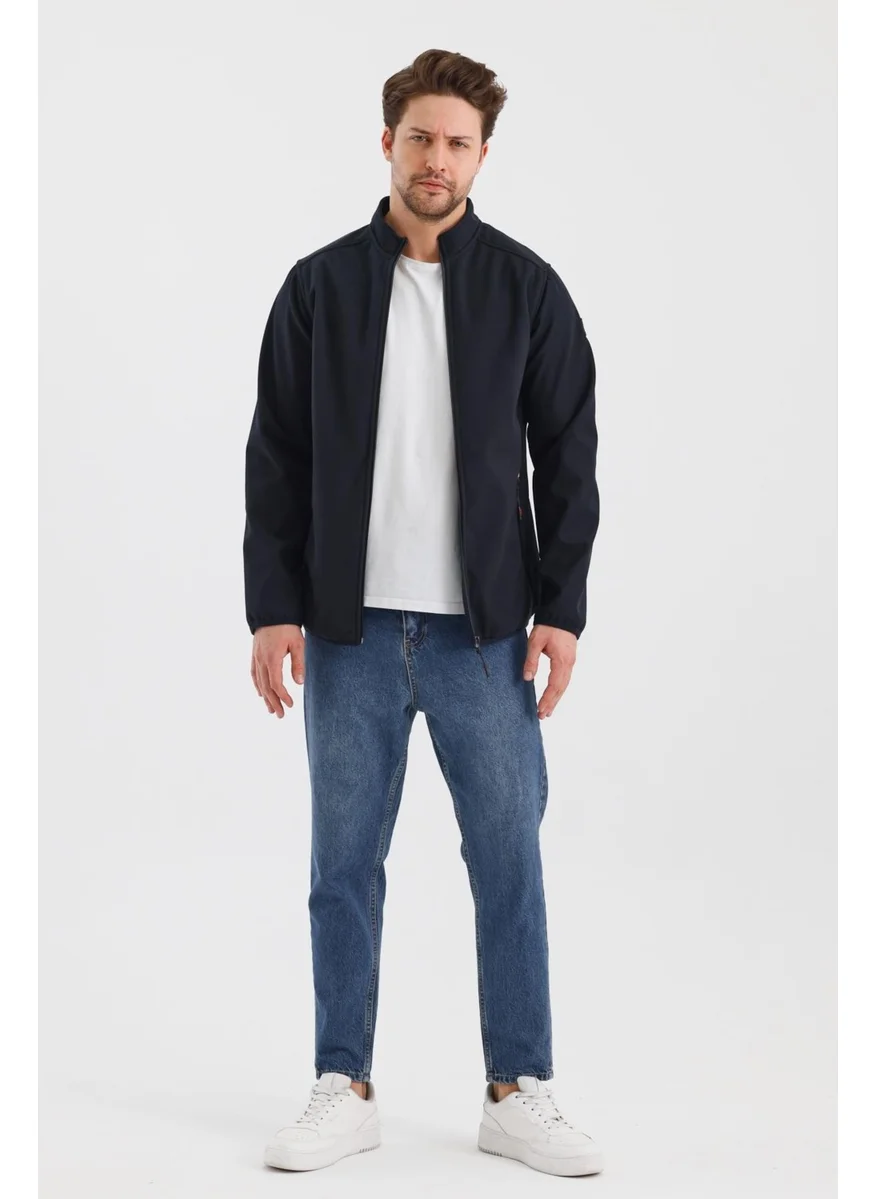الكسندر جاردي Alexandergardı Stand Collar Zippered Unlined Polar Fleece Water Repellent Softshell Fabric Jacket (E24-MNT-02)