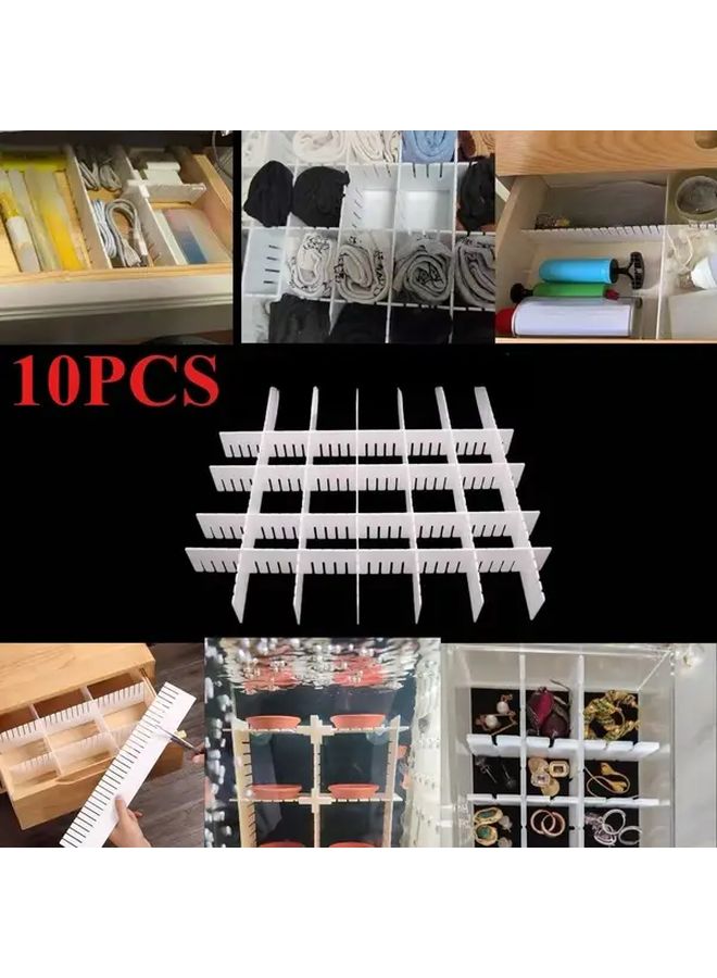 10pcs White Adjustable Drawer Dividers for Socks Underwear Lingerie Storage - Image 1