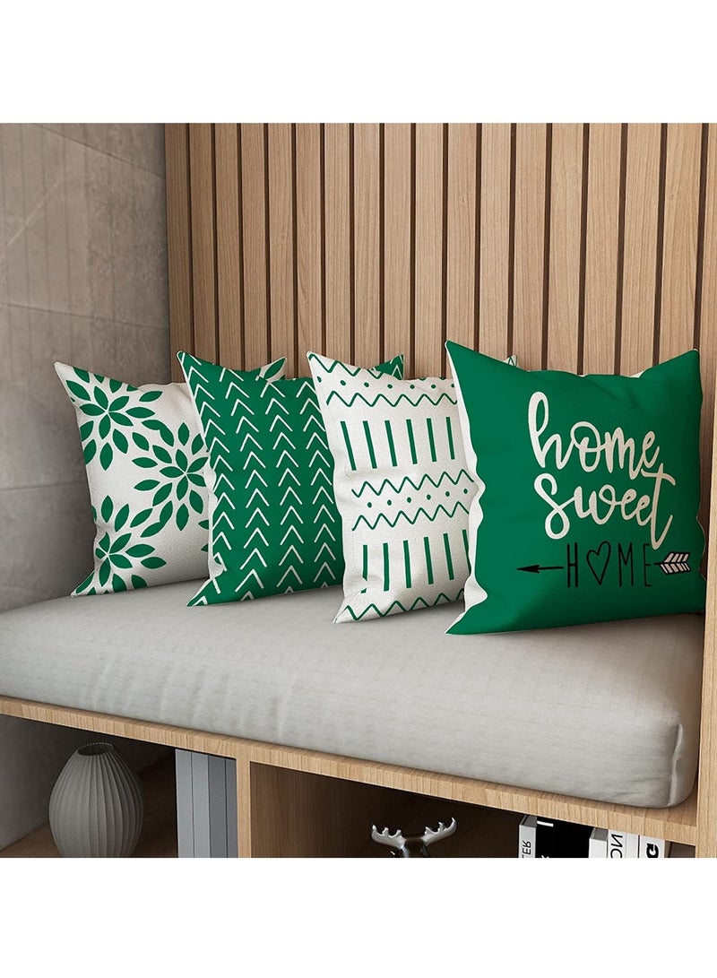 Throw Pillow Cover Modern Sofa Decorative Pillow Covers 18x18 Set of 4 Outdoor Linen Fabric Pillow Case for Couch Bed Car Home Sofa Couch Decoration 45x45cm (Green 18x18 Set of 4)  - Image 2