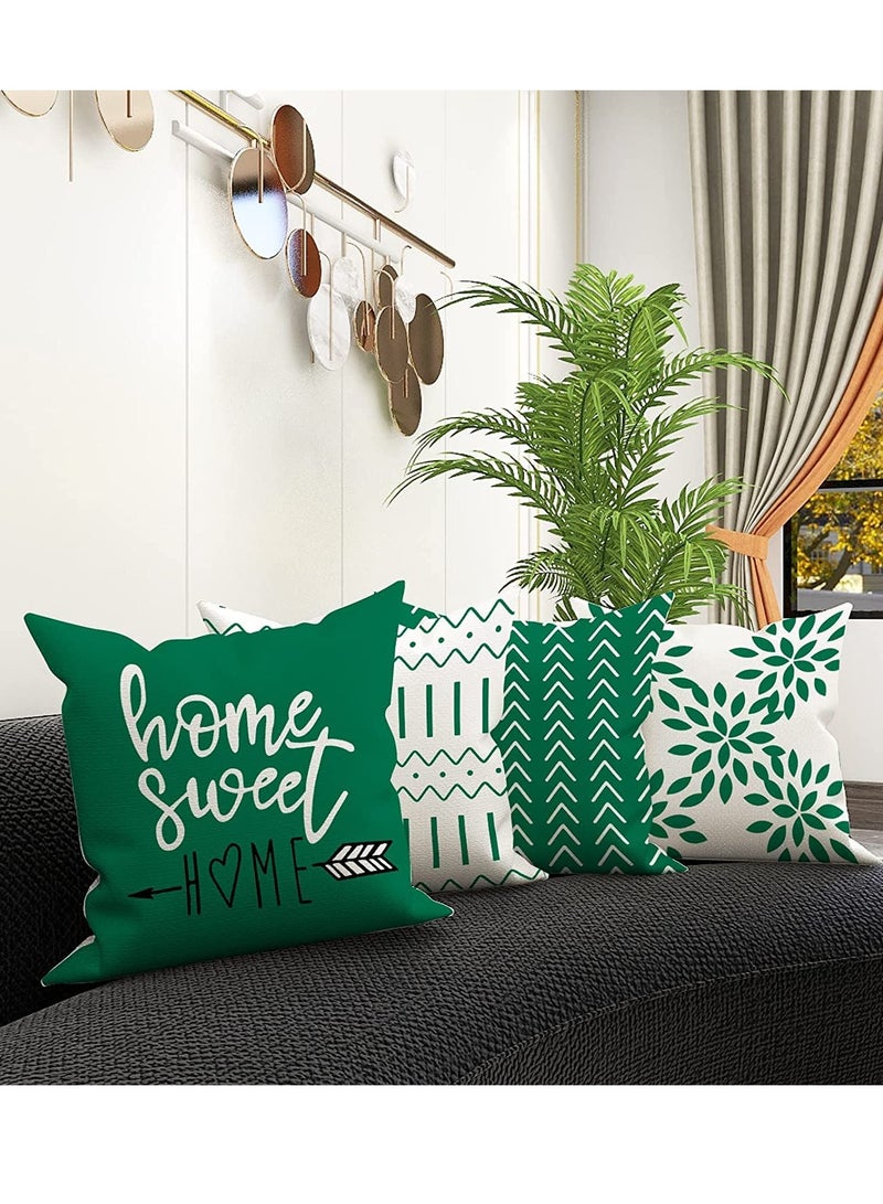 Throw Pillow Cover Modern Sofa Decorative Pillow Covers 18x18 Set of 4 Outdoor Linen Fabric Pillow Case for Couch Bed Car Home Sofa Couch Decoration 45x45cm (Green 18x18 Set of 4)  - Image 3