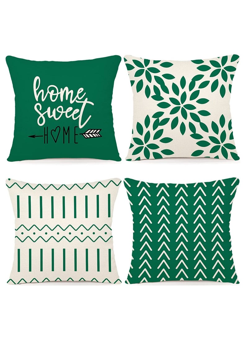 Throw Pillow Cover Modern Sofa Decorative Pillow Covers 18x18 Set of 4 Outdoor Linen Fabric Pillow Case for Couch Bed Car Home Sofa Couch Decoration 45x45cm (Green 18x18 Set of 4)  - Image 1