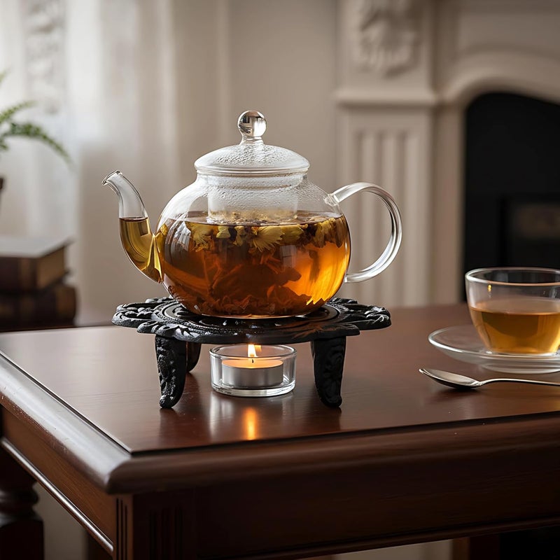 Tealight Warmer Decorative Stove Cast Iron, 5.9 X 4.9 X 2 in Flower Shape Teapot Warmer, Stable Holder 15 X 12.5 X 5 Cm - Image 4
