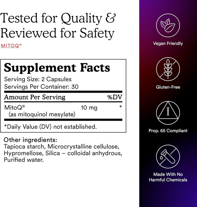MitoQ Pure Advanced Mitochondria Supplement Superior Bioavailability to CoQ10  Reduces Free Radical Damage for Healthy Aging Metabolism Heart Health Energy Strength  Mobility - Image 5