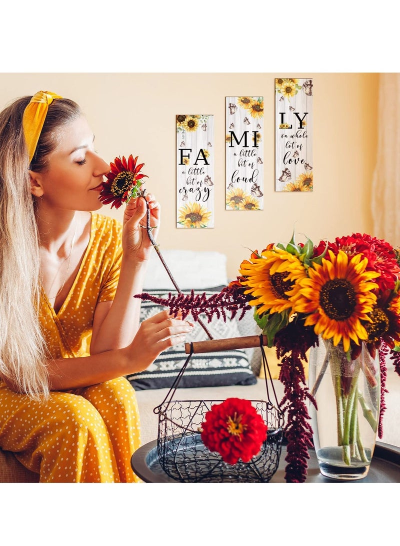KASTWAVE Inspirational Wall Decor, 3 Pieces Family Sunflower Butterfly Wall Decor, Family a Little Bit of Crazy Love, Loud Rustic Wood Sign, Hanging Wall Decor for Living Room Home Office Kitchen - Image 4