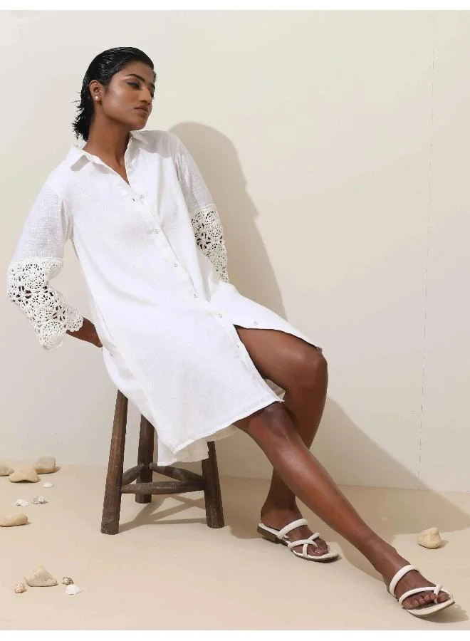 ترو برونز trueBrowns Neroli White Crochet Natural Cotton Short Dress